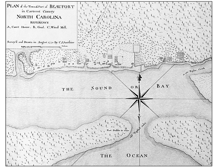 Beaufort, North Carolina - Sauthier map, 1770