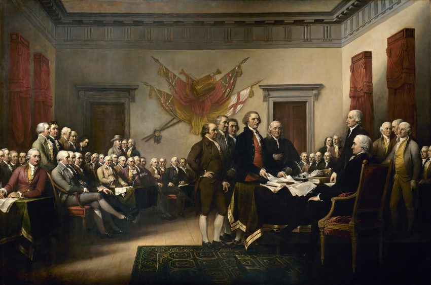 The signing of the Declaration didn't actually happen the way it's depicted in this iconic painting by John Trumbull, but it's still a beautiful representation of the key players and events. 